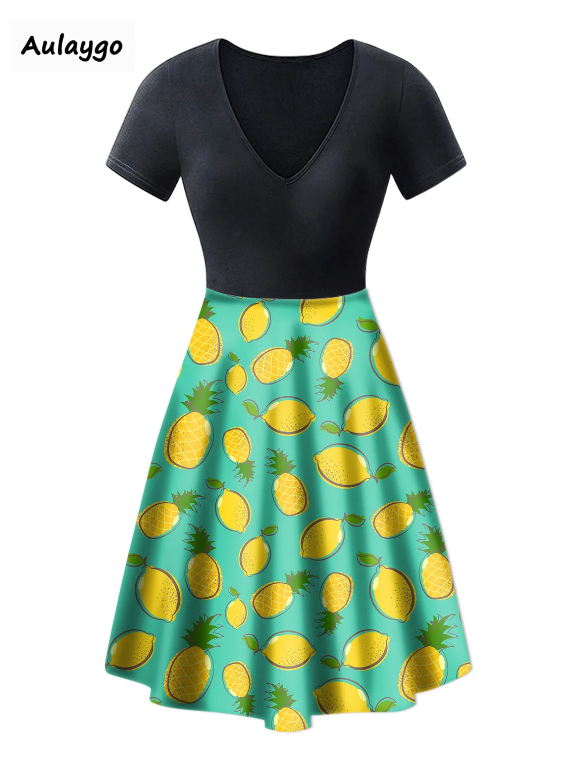 

2020 New Summer Dress Pineapple Lemon Print Boho Beach Dresses Ladies Sexy Dress Women Evening Party Sundress