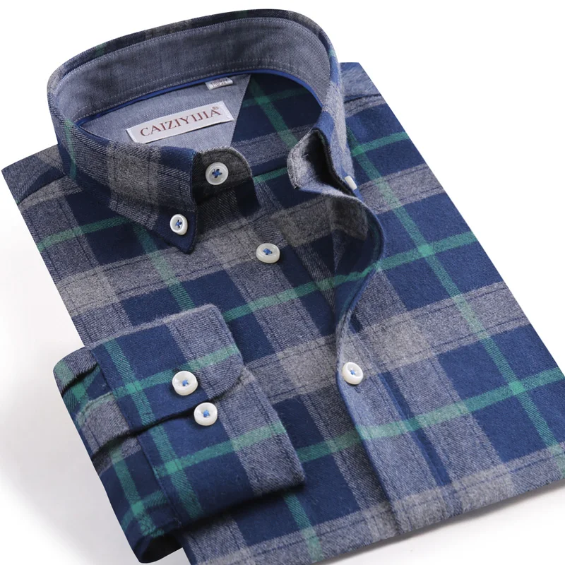 

New Mens' Leisure Plaid Shirts 100% Cotton Soft checked design Long Sleeve Slim Fit Business Casual male Pocketless Shirts