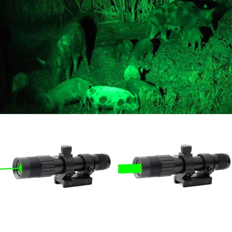 Tactical Zoomable Flashlight Torch with Green Light Adjustable Focus