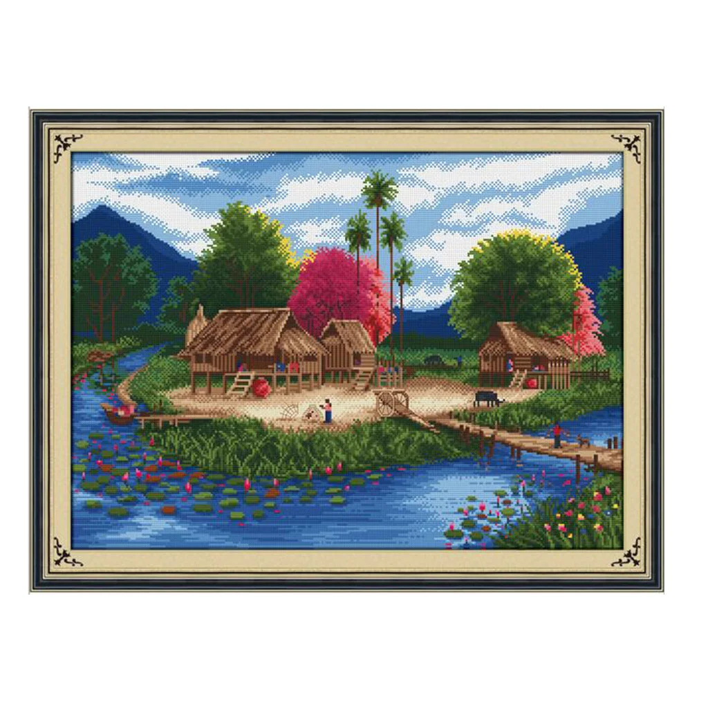 Country Landscape Stamped Cross Stitch Kits for Beginners Hand