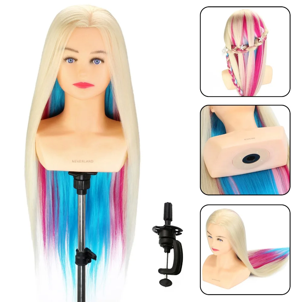 

Rainbow Red Hair 28" White Shoulder Mannequin Head Hairstyles Training School Hairdresser Female Colorful Practice Head Model