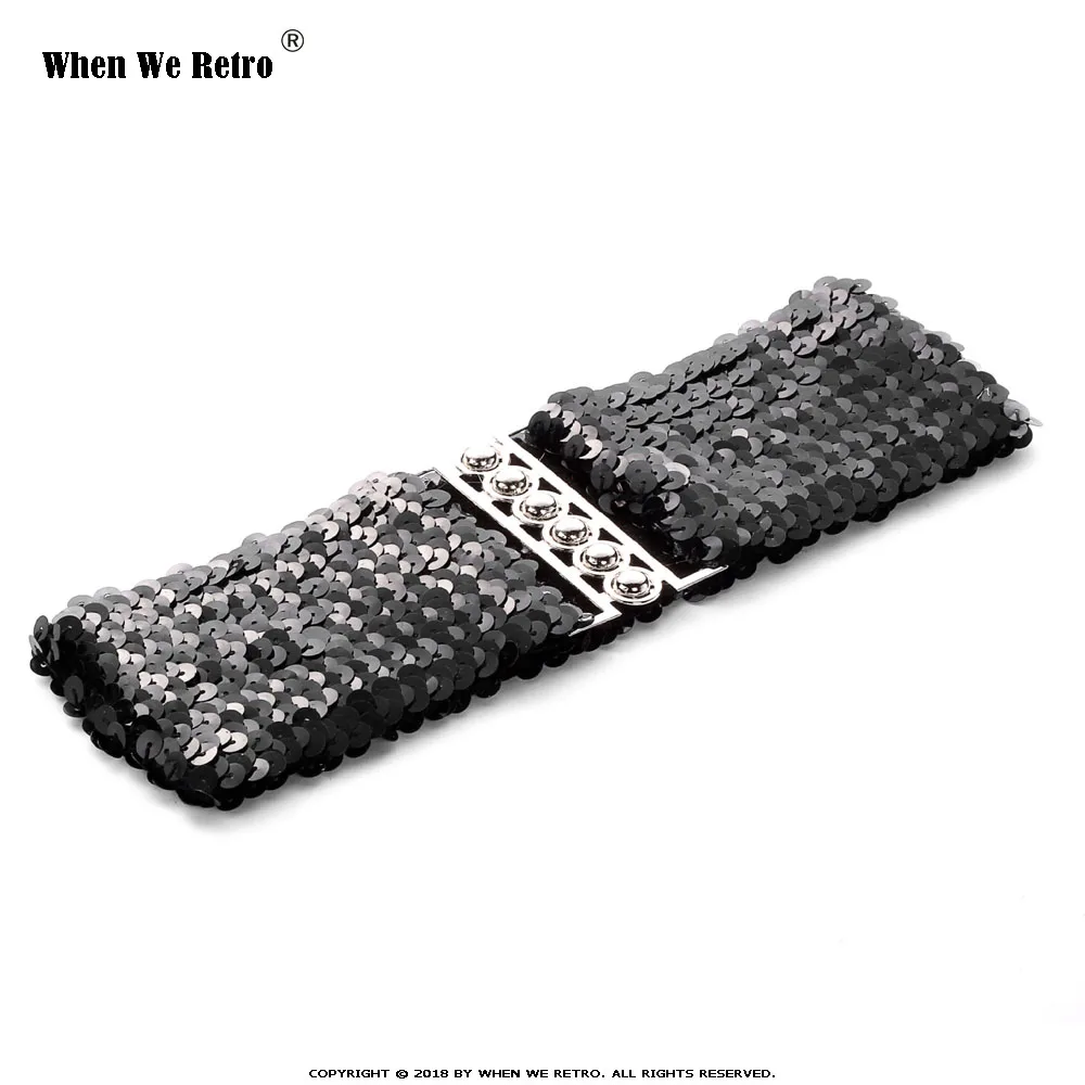 

When We Retro One Size Elastic Wide Waist Belt Women Cummerbund Fashion Metallic Sequin QY0517 Women Dress Belts Gold Silver