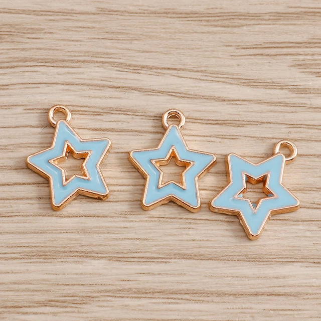 10pcs/lot Enamel Alloy Enamel Charms for Jewelry Making Cute Moon Star Sun Charms Pendant for DIY Necklaces Earrings Accessories Blue Color