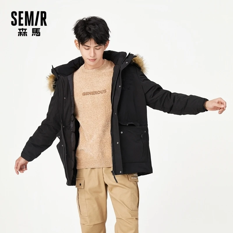 Куртка SEMIR мужская с капюшоном хлопковая парка средней длины большим меховым