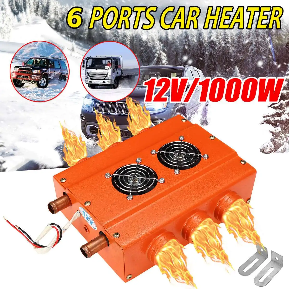 Обогревателя автомобиля 12V 1000W Универсальный Underdash нагреватель 6 Порты нагрева воды для кондиционирования воздуха испаритель с 2 вентилятора интерьерные аксессуары