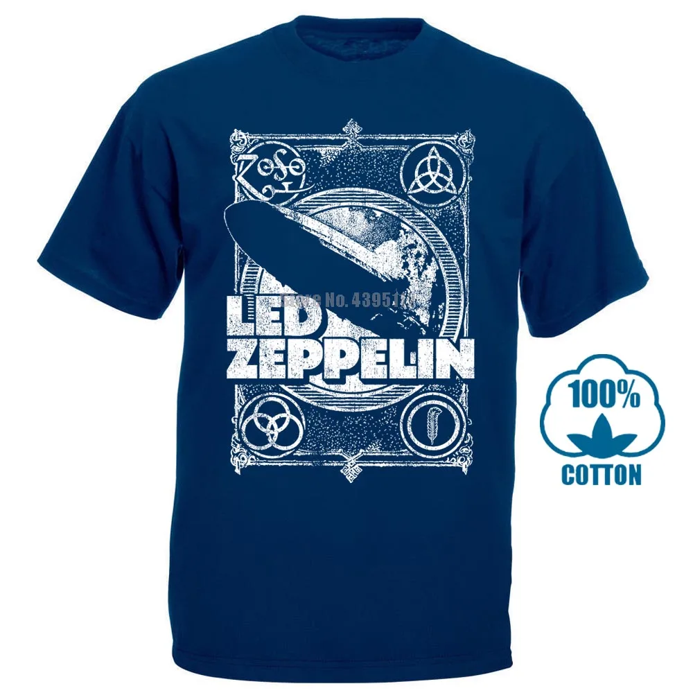 Led Zeppelin 'T Shirt Neu Und Offiziell, Мужская брендовая одежда, высокое качество, модная мужская футболка, хлопок,, 011415 - Цвет: Тёмно-синий