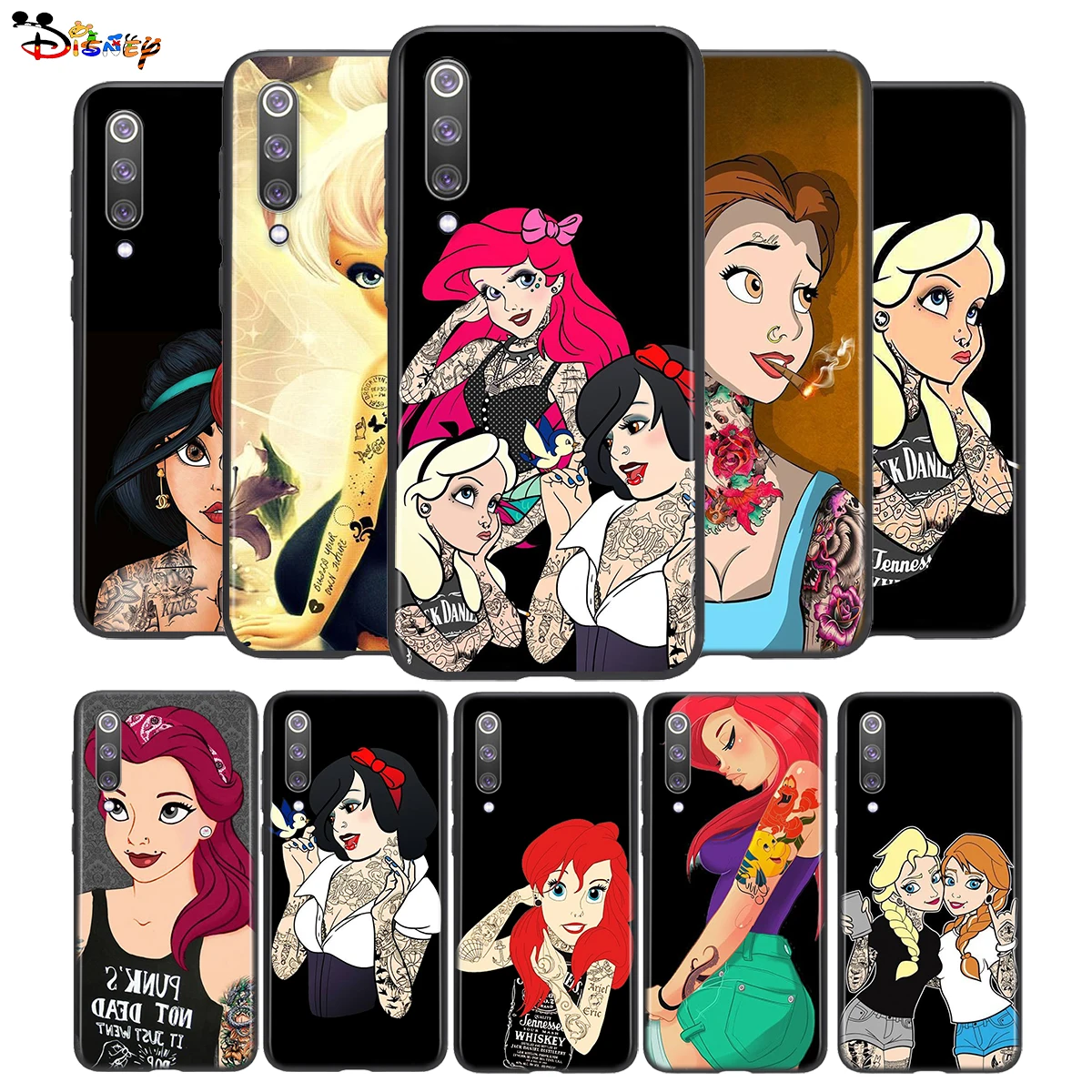 Silicone Black TPU Cover Disney Princess Tattoo For Xiaomi Mi 11 11i 10i 10T 10 9T 9SE 8 Ultra Lite Pro 5G Soft Phone Case | Мобильные