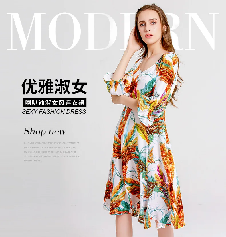 Womens Summer Fashion V Neck Holiday Floral Print Dress Ladies Short Sleeve Party Dress
