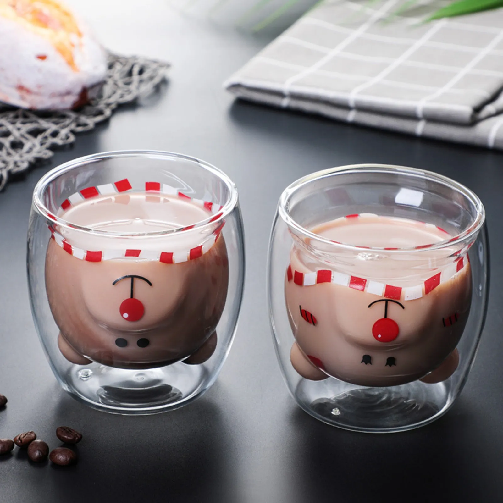 40 # красивые стеклянные кружки медведь кошка собака животное двухслойная чашка