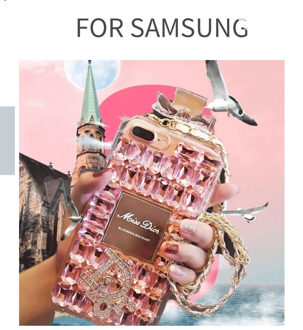 Чехол для флакона духов с бантом для samsung S8 S9 S10plus, чехол с подвесным ремешком на шею, аксессуары, силиконовый роскошный геометрический рисунок