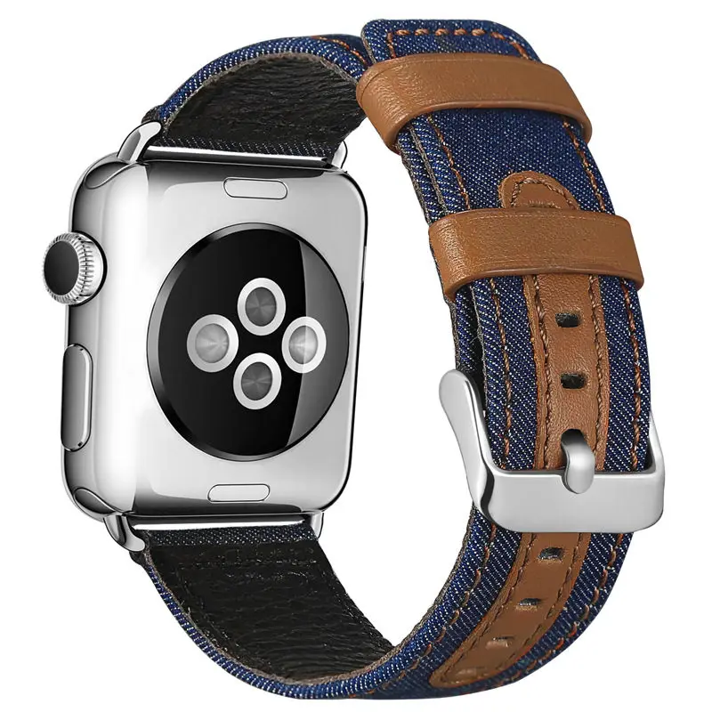 Dark Blue Модный ремешок из ткани и кожи для Apple Watch 38 мм 42 мм для iWatch 40 мм 44 мм Серия 2 3 4 5 ремешок для часов браслет - Цвет ремешка: Dark Blue