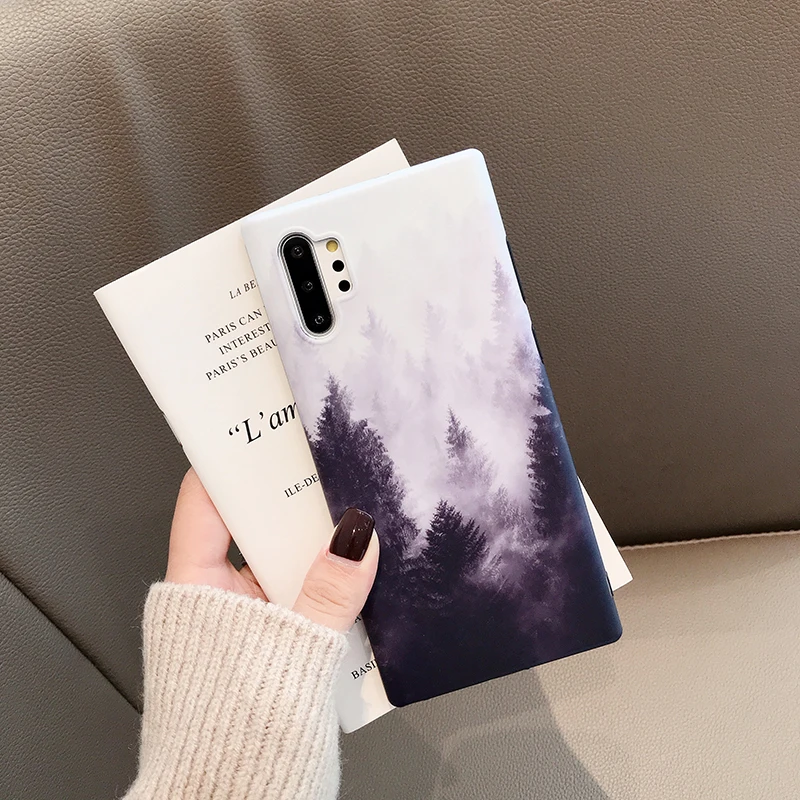 Чехлы для телефонов samsung S8, S9, S10 Plus, пейзаж, Туманный лес, матовый мягкий чехол для samsung Note 8, 9, 10Pro, чехлы IMD