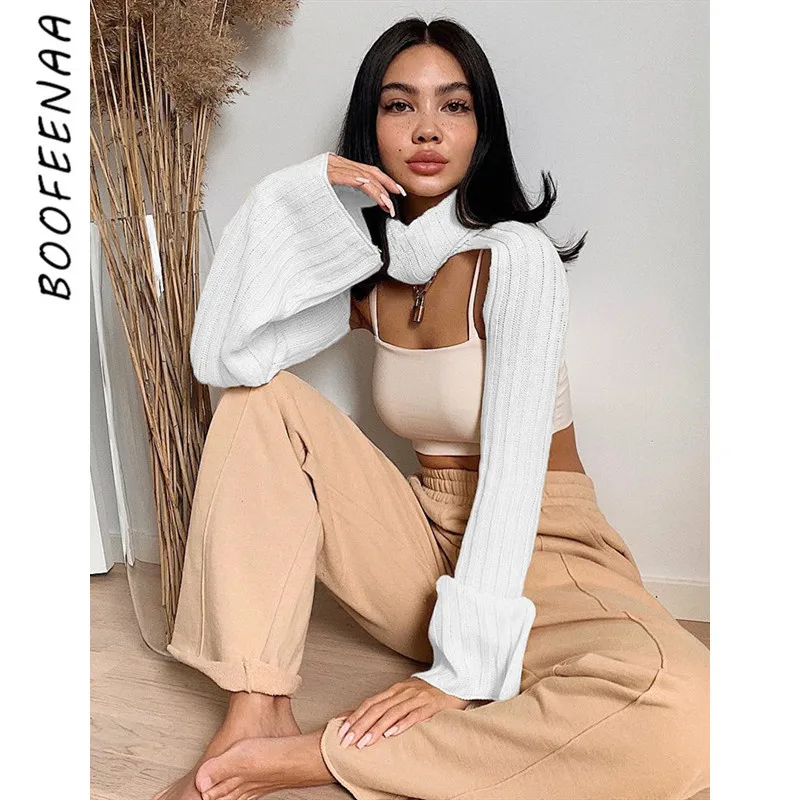 BOOFEENAA Turtleneck Long Sleeve Knit Cropped Sweater Tops Women Autumn Winter Clothes Jumper Pull Femme Knitwear 2019 C84-AB49 | Женская