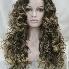 Модный сексуальный коричневый микс Золотой Блонд наконечник длинный кудрявый женский полный парик