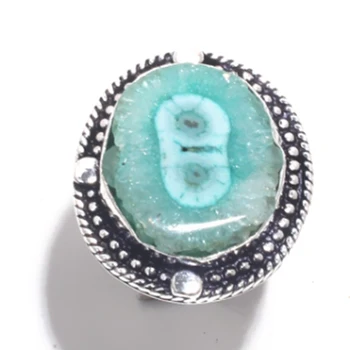

Genuine Solar Quartz Druzy Ring Silver Overlay over Copper , Hand Made Women Jewelry gift , R6860 , Size: 7