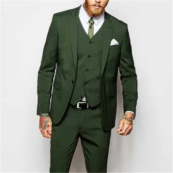 

Men Suit Custom Wedding Groom Tuxedos New Fashion 3 Pieces Green Evening Party Peaked Lapel One Button (Jacket+Pant+Vest)