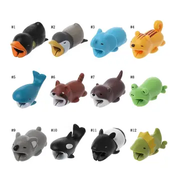 

12pcs Cable Bite Protector for Iphone cable Winder Phone holder Accessory chompers pig dog frog Fish tortoise Animal doll model