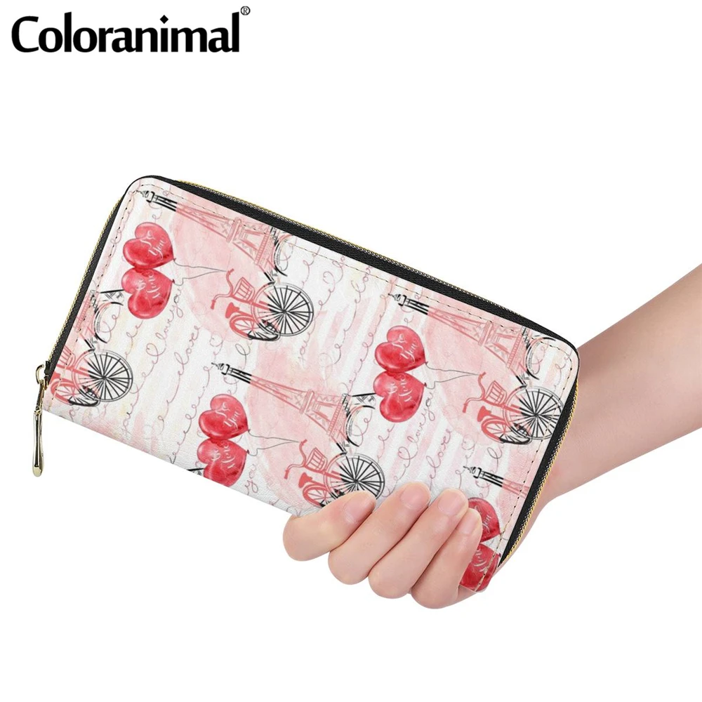 Coloranimal Women Wallet Purse Pink Buttle Heart Female Eiffel Pattern Leath Wallets Large Capacity Mobile Phone Fashion Holder | Багаж и