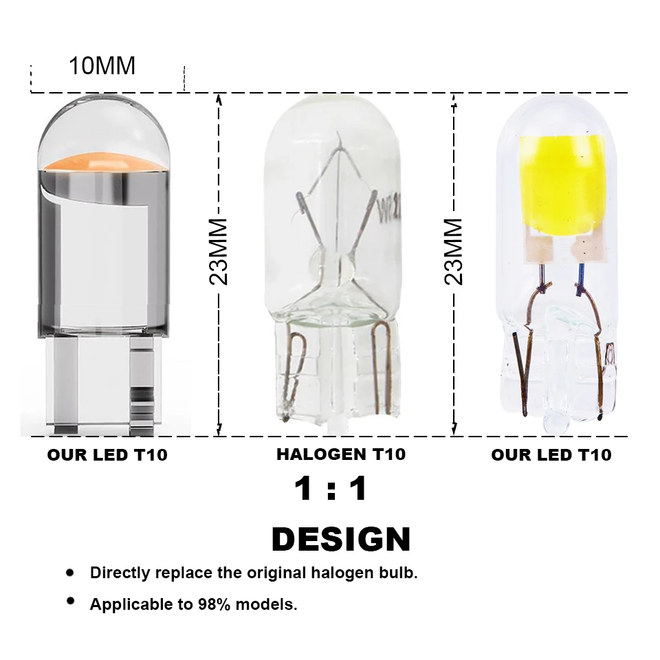 ֽ w5w LED T10 ̾ & COB  Ʈ ڵ , 200LM  Ʈ ̺-     12V 6000K, 2 
