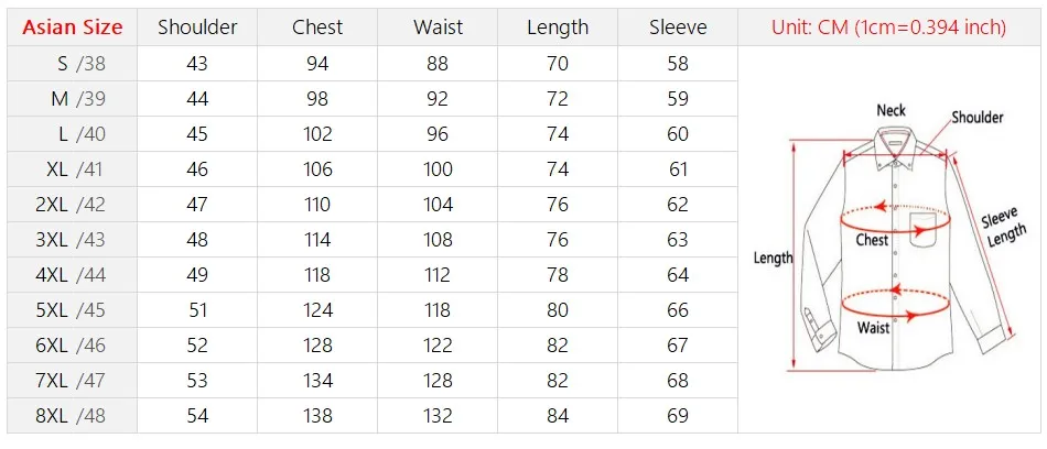 Men's Lovely Slim Fit Printed Casual Shirt Size Chart