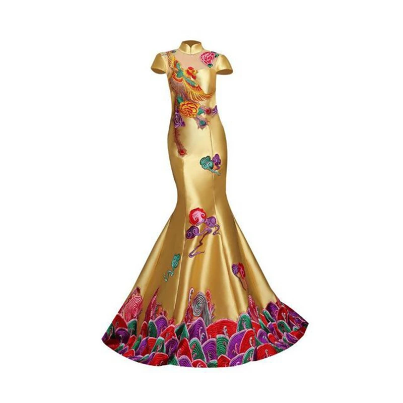 Ципао для подиума традиционная китайская вышивка cheongsam большой сценический подиумный костюм облегающая юбка cheongsam