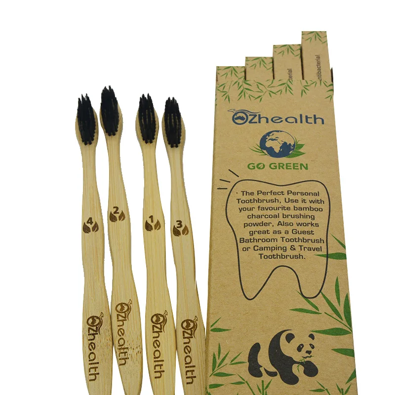 

Eco Friendly Case Bamboo Toothbrush Nylon Bristle Bamboo Toothbrush 4 Pack for Adults