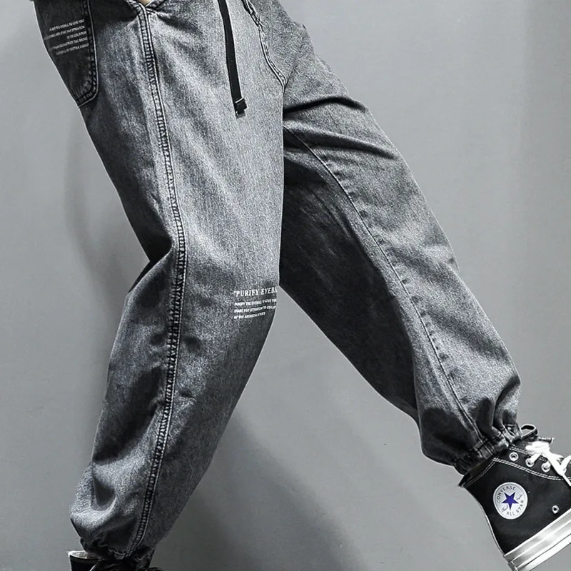 Autumn Jeans Men s Fashion Letter Printing Casual Belt Jean Pants Streetwear Loose Hip Hop Straight 5