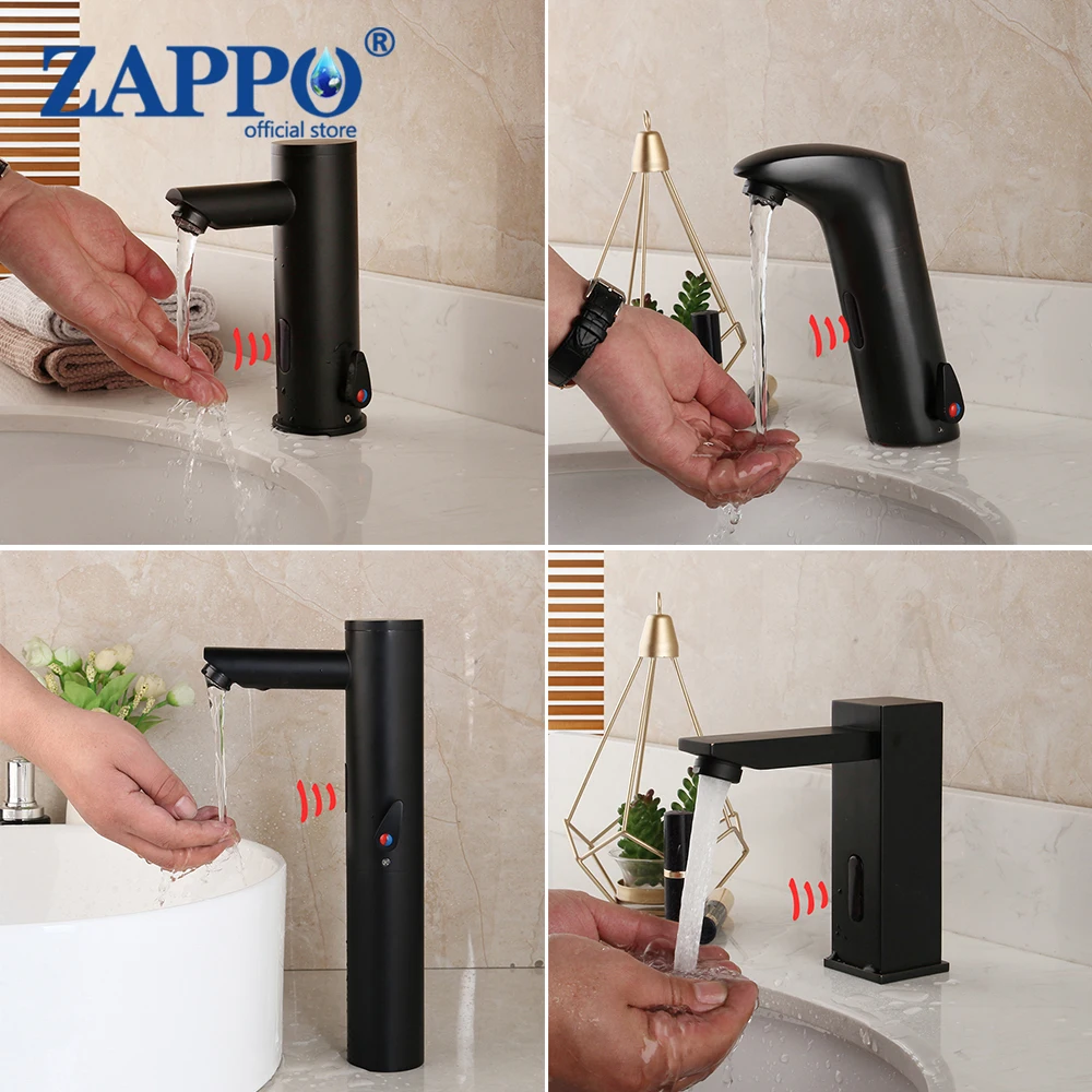 Матовый черный смеситель ZAPPO с автоматическим датчиком для раковины в ванной