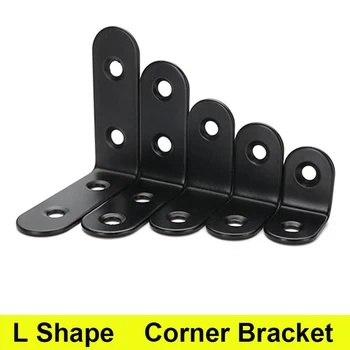 

5pcs/lot L Shape Stainless Steel Angle Fixed Furniture Corner Bracket Furniture Accessories Cabinet Right Angle Connector Black