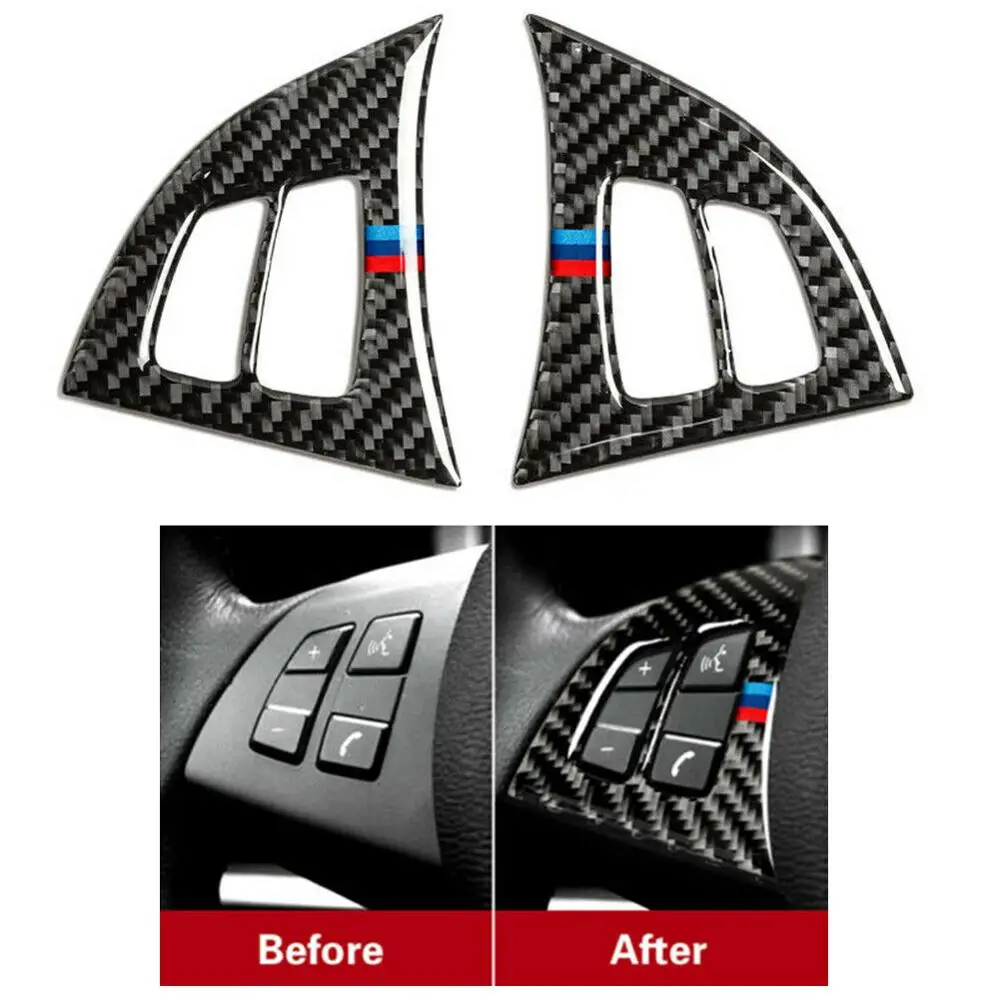

Carbon Fiber Car Steering Wheel Button Panel Trim Sticker For BMW X5 E70 08-13 Universal Black Steering Wheel Cover Car Interior