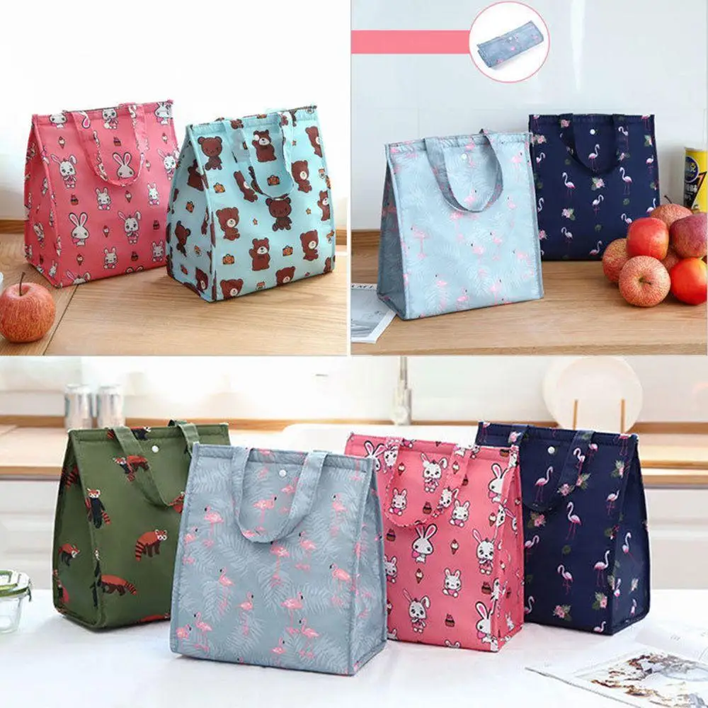 New Fresh Insulation Cold Bags Kid Thermal Oxford Picnic Lunch Bag Waterproof Convenient Leisure Bag Cute Bird Cactus Tote