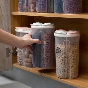 

2020Hot Transparent Kitchen Storage Containers Beans Grain Cereal Sorting Storage Container Rice Box Sealed Box with Divider