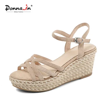 

Donna-in Summer Wedges Platform Sandals Women Chunky High Heels Genuine Leather Handmade Woven Rope Buckle Party Fashion Shoes