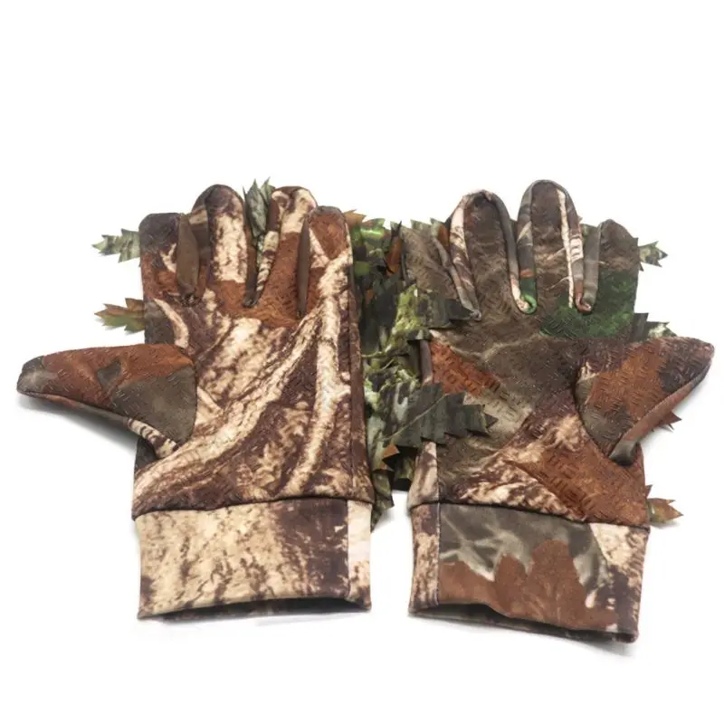 Одежда для охоты, костюм с 3D листьями, легкие дышащие топы с капюшоном и длинными рукавами, штаны, одежда для фотосъемки на открытом воздухе - Цвет: gloves