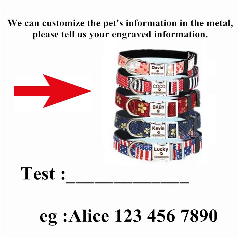 Personalized Colorful Print Dog Collars Nylon Cloth Pet Necktie Engraved Name ID Number Collars Adjustable For Medium Large Dog