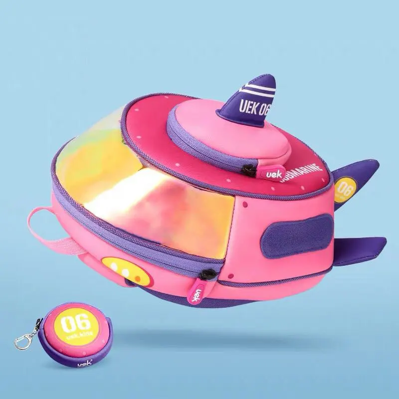 Pink Школьный Рюкзак Для маленьких мальчиков с самолетом, Детский рюкзак с жесткой оболочкой, синий рюкзак, мини-рюкзак с мультяшным космическим кораблем, милые детские сумки для детского сада - Цвет: Pink