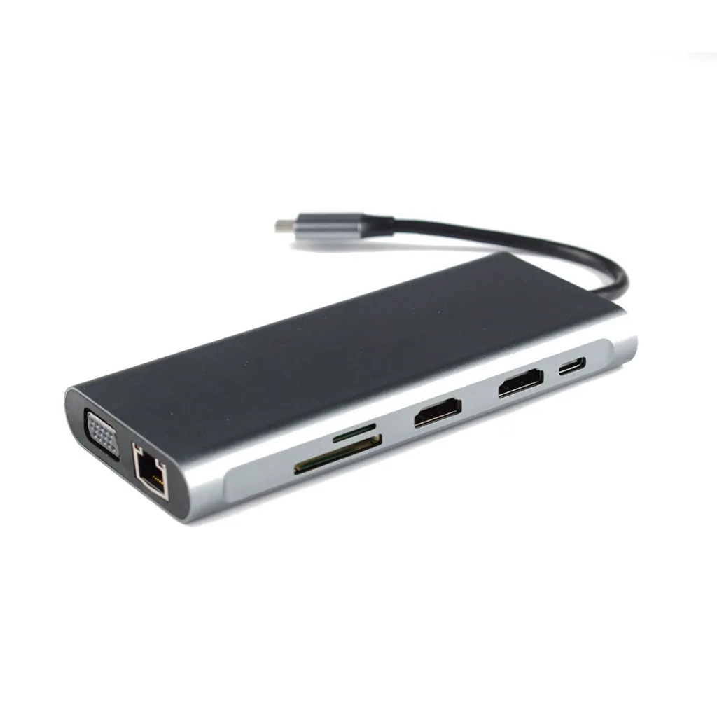 Тип c-двойной HDMI+ RJ45+ VGA Тип c-2 hdmi pd sd tf Аудио VGA USB3.0 адаптер для портативного компьютера ноутбука Тип C концентратор# E30