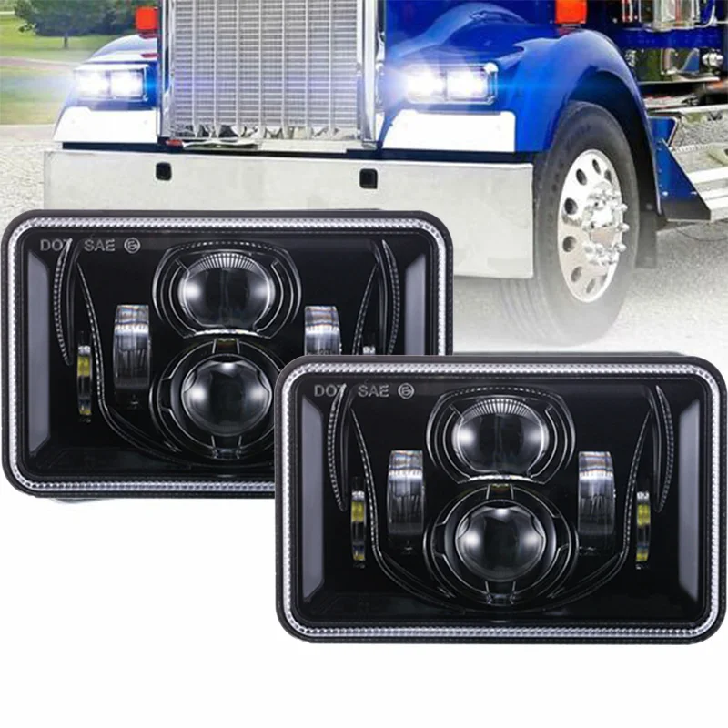 

NEW DOT EMARK Black/Chrome For Peterbilt Rectangular Headlights 379 378 357 4x6 INCH LED Sealed Beam Projector Truck Headlights