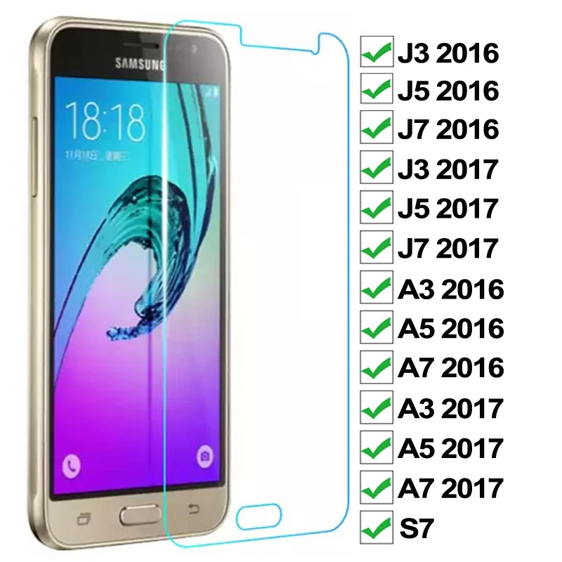 Protector de pantalla de vidrio templado 100D para móvil, película protectora completa y transparente para Samsung Galaxy J3, J5, J7, A3, A5, A7, 2016, 2017, S7