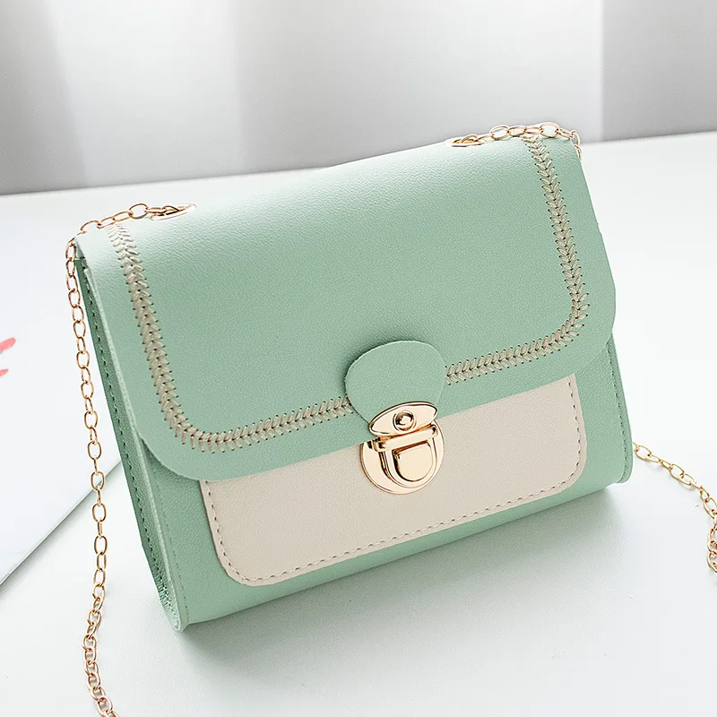

2020 Spring And Summer New Style Shoulder Chain-Style Lock Contrast Color Square Sling Bag