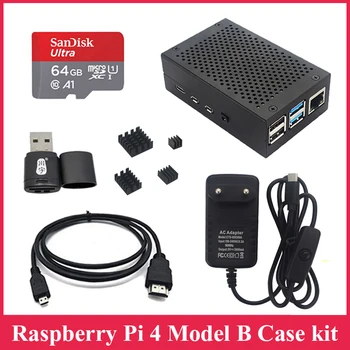 

Raspberry Pi 4 Aluminum Case Box Enclosure with 3A USBC Power Supply Adapter Aluminum Heat Sink Micro HDMI to HDMI Cable for Pi4