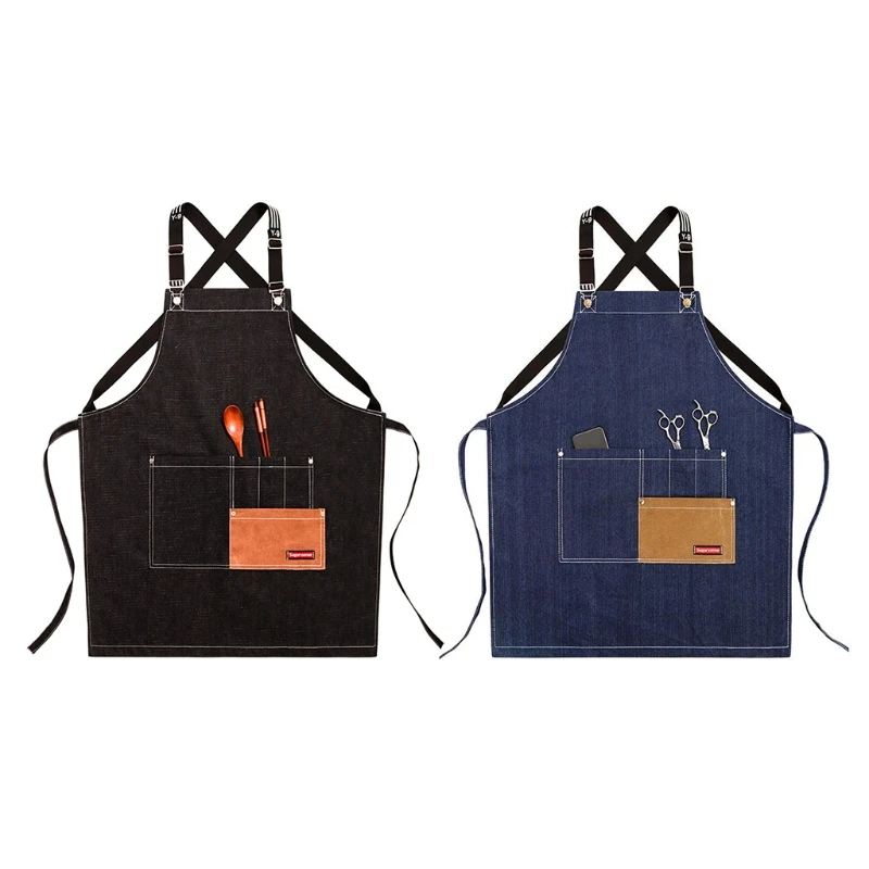 

Chef Apron Cotton Canvas Cross Back Adjustable Apron with Pockets for Women and Men, Kitchen Cooking Baking Bib Apron,