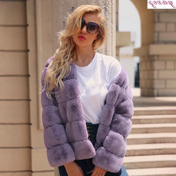 

Woman Plush Coat High Quality Patchwork Elegant O-Neck Thick Warm Winter Outerwear Jacket Plus Size 3XL Faux Fur Coats