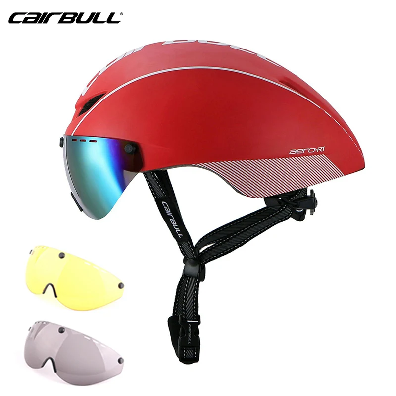 

CAIRBULL AERO-R1 Cycling Helmet Pneumatic TT Road Racing Bike Helmet With Magnetic Goggles MTB Mountain Bicycle Helmet 3 lens
