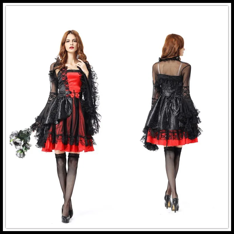 

2019 New Style Halloween Black Red Goat Bride Clothing Europe And America Gothic Vampire Stage Wear DS Costume