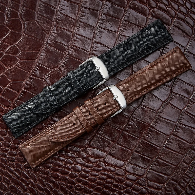 

Genuine Leather Watch Band Straps Watchbands 14mm 16mm 18mm 20mm Soft Cross Texture Watch Pin Buckle Bands Black Brown