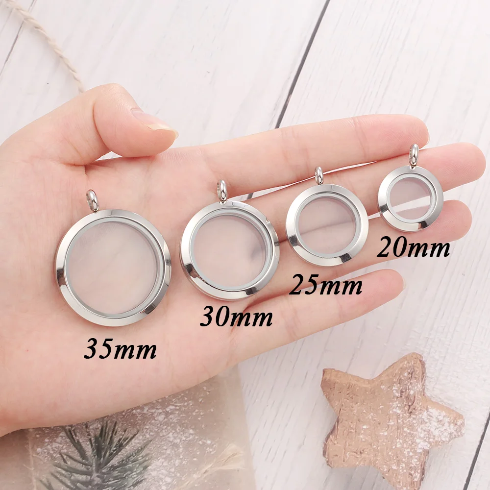 Wholesale Waterproof Floating Lockets 316l Stainless Steel Round Glass Locket Pendant 20mm 25mm 30mm 35mm 3