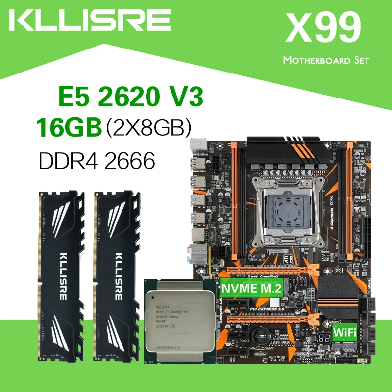 Комплект материнской платы Kllisre X99 LGA 2011-3 процессор Xeon E5 2620 V3 Память DDR4 2 шт. X 8 ГБ = 16