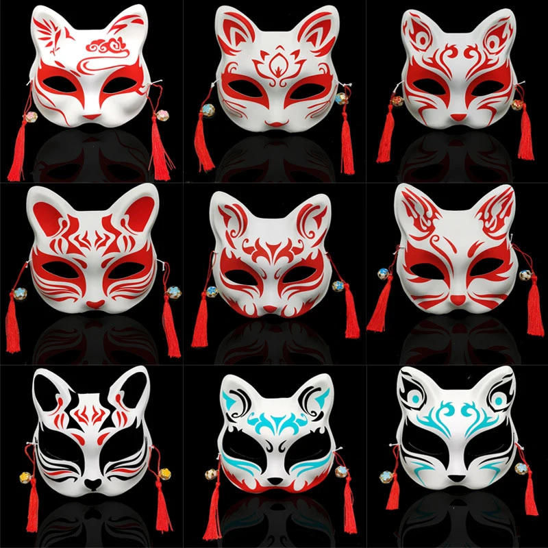 Foxes Mask Japanese Cosplay Rave Hand-Painted Anime Demon Slayer Half Face Cat Masks Masquerade Festival Party Cosplay Props masquerade mask half face mask game cosplay props