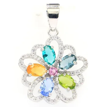 

31x21mm Multi Color Tourmaline Citrine Peridot Aquamarine Violet Tanzanite CZ Gift Silver Pendant